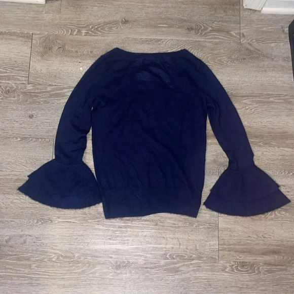 J. Crew Ruffle Sleeve CASHMERE Sweater Navy Blue Bell - xs - Picture 4 of 6
